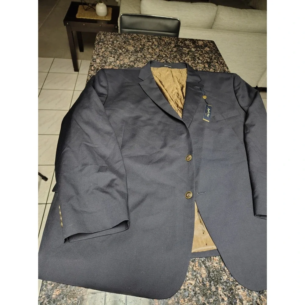 Joseph & Feiss Gold Navy Blue Blazer Classic Fit Two Button Sport Coat Mens